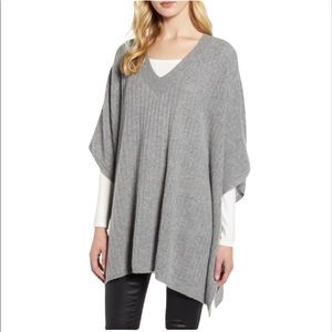 NORDSTROM HALOGEN 100% Cashmere NEW Soft Grey Ribbed Poncho Sweater NEW One Size